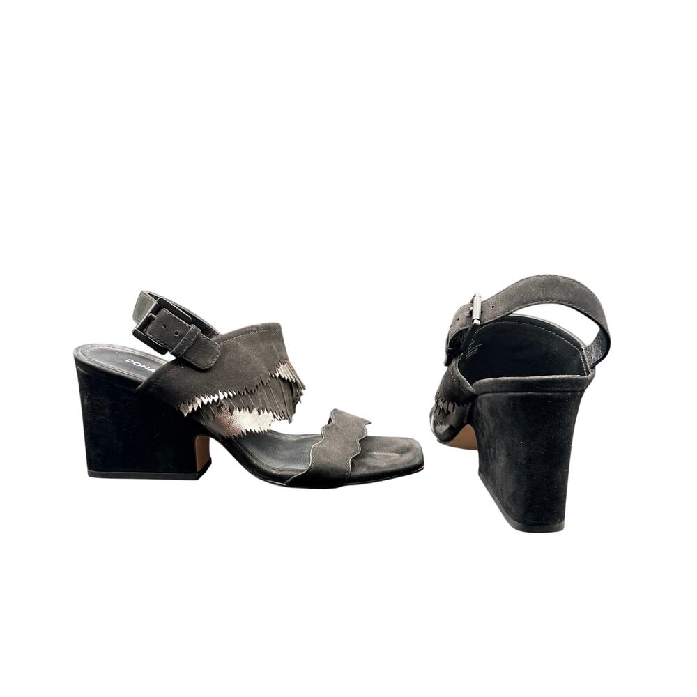Donald Pliner Mylo Fringe Leather Slingback Heels Black Size 8M Italy